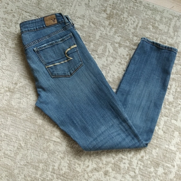 AEO Skinny Stretch Distressed Whiskering Jeans 6S Blue - Picture 11 of 16